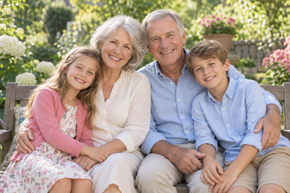 Two children with grandma and grandpa